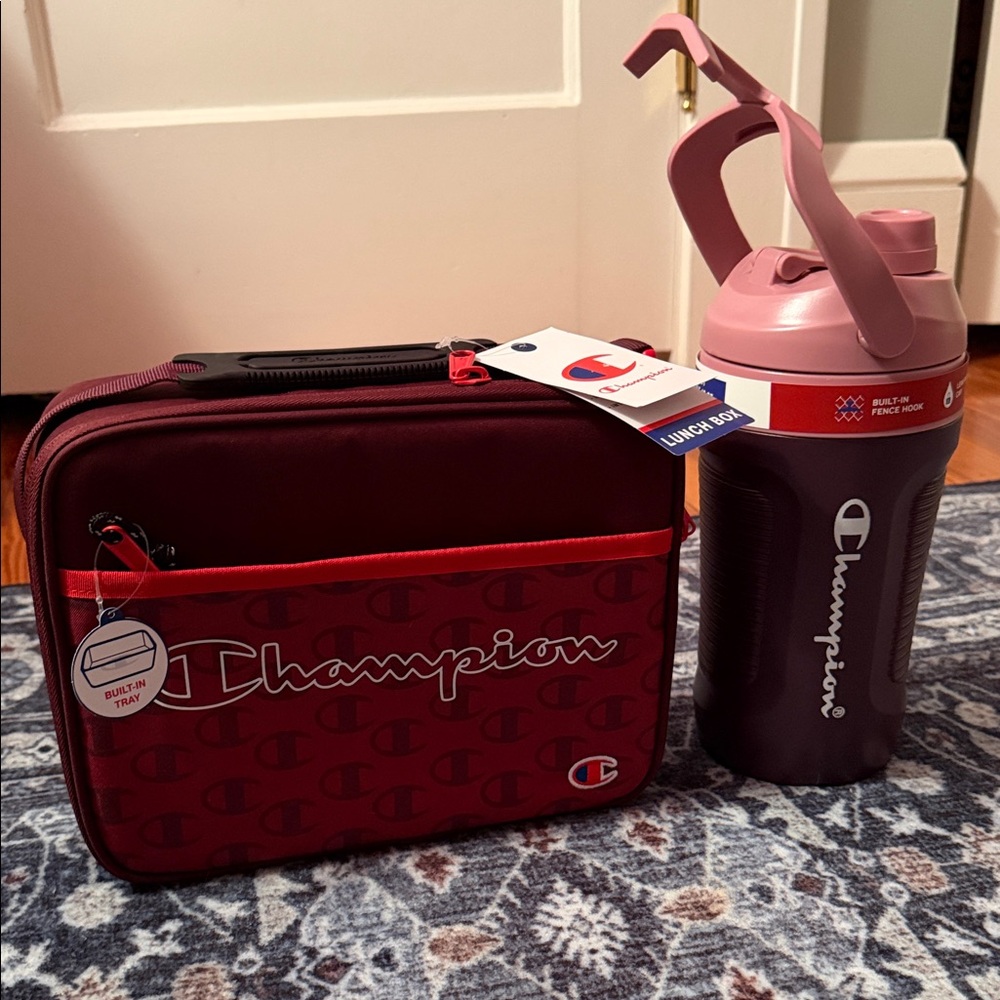 Champion Burgundy  Lunch Box and 40 oz Water Bottle